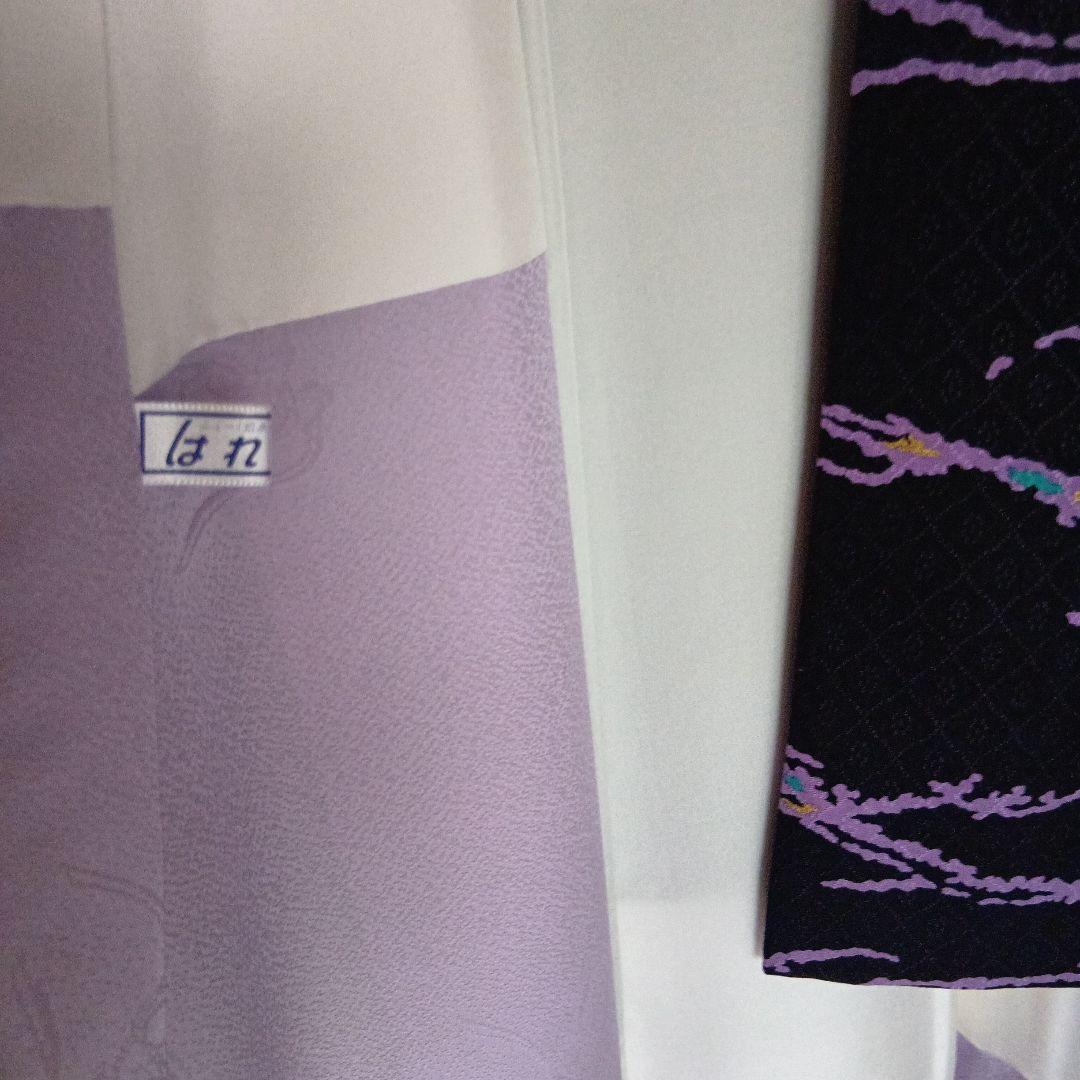 美品 上質小紋 友禅作家 千地泰弘 落款 黒と紫 ガード加工 正絹