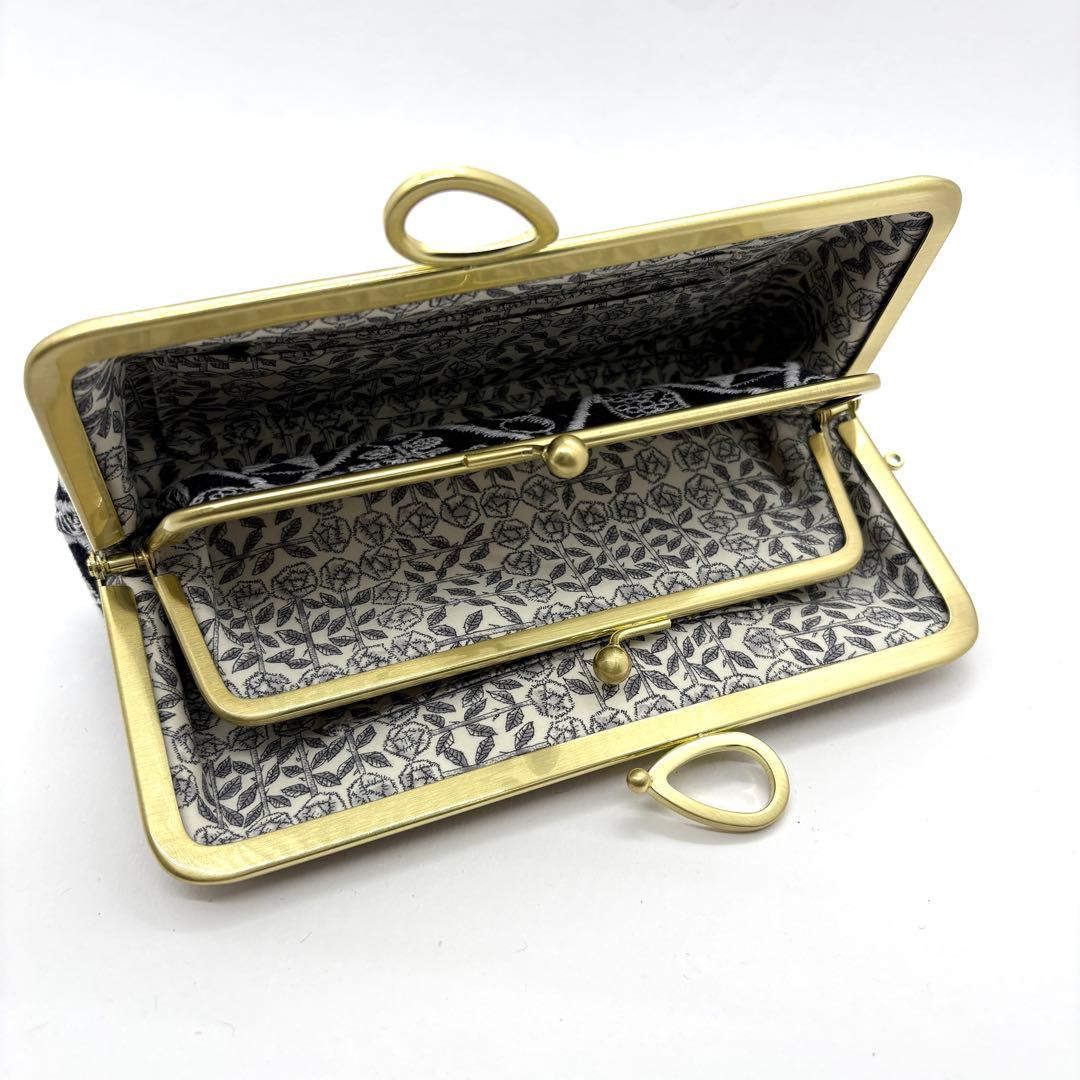 ハンドメイドミナペルホネン 親子長財布がま口symphonyネイビー