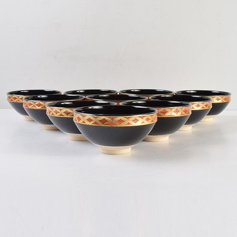 茶道具 京焼 平安景雲造 黒仁清七宝文 数茶碗 十客 共