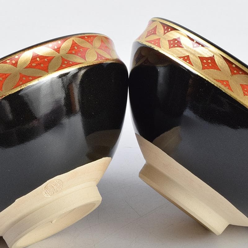 茶道具 京焼 平安景雲造 黒仁清七宝文 数茶碗 十客 共