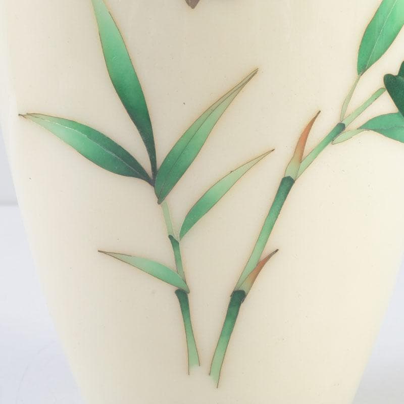 七宝焼 白釉 草鳥文 花瓶 時代箱 V 9663