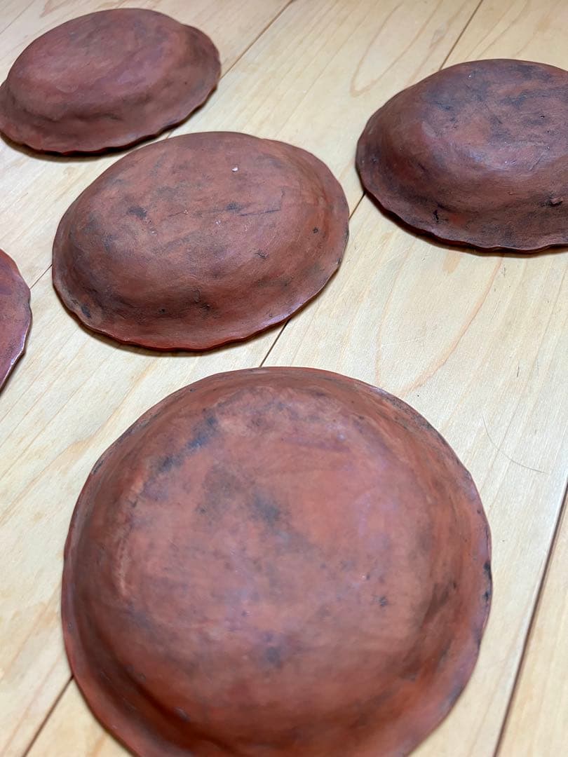 せんべい皿 鯛の図B 5枚セット 絵備前 色備前 備前焼 小皿 アンティーク