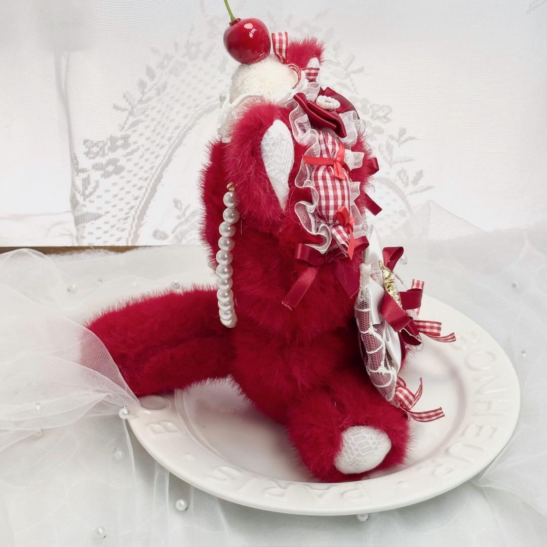 10cm おすわり ぬい服 チェリー赤 ネコ にじぱぺっと しっぽ付き #57