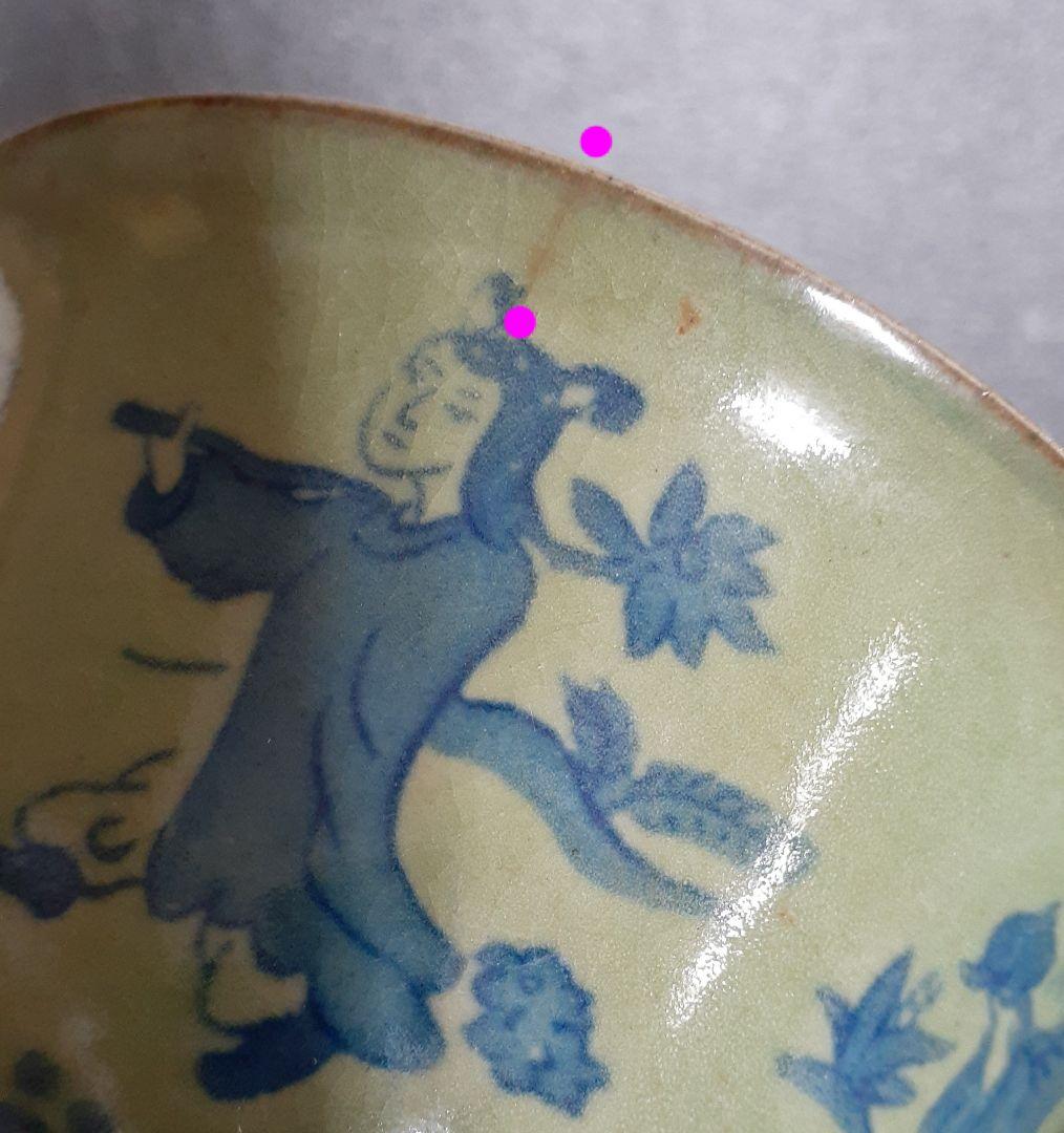 中国古美術 中国古陶磁器 古玩 【大明萬暦年製】銘 青磁 8人物図