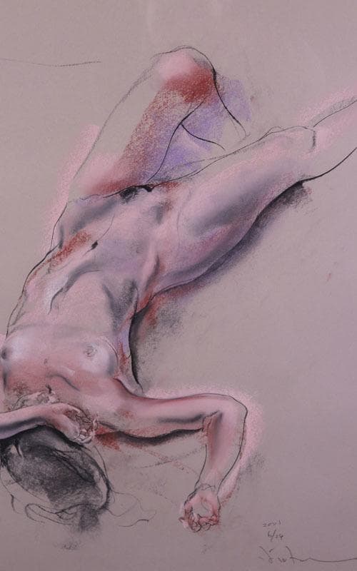 広田稔　白日会常任委員　タイトル「横たわる裸婦」　パステル画　額装