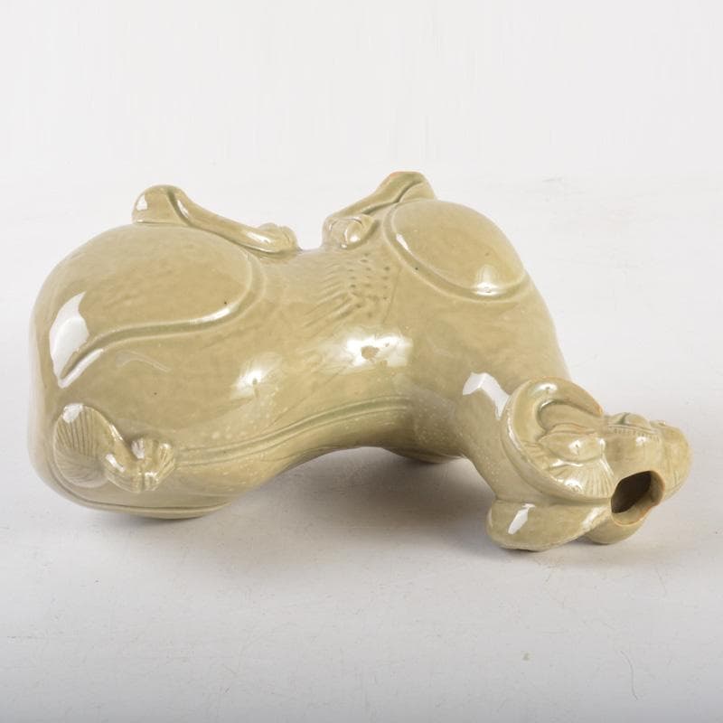 中国 倣越州窯青磁 羊形 火灯 燭台 証書付 C 6515 美術品