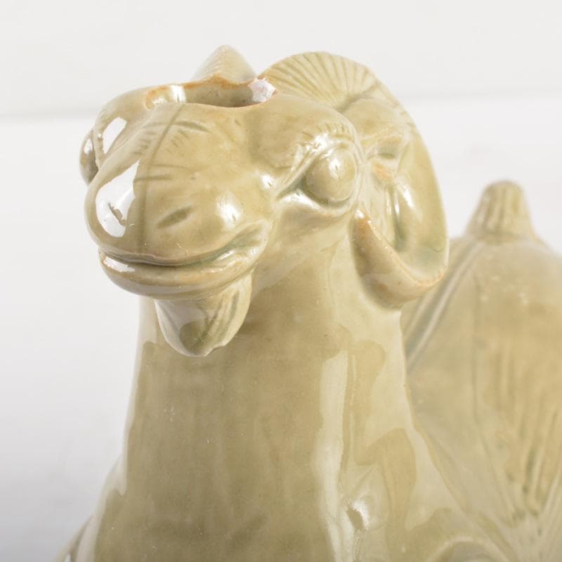 中国 倣越州窯青磁 羊形 火灯 燭台 証書付 C 6515