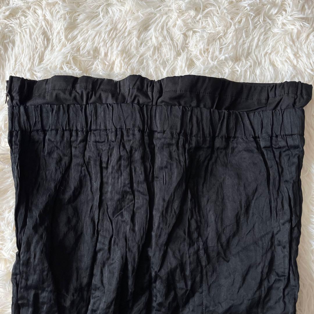 ダメージありPRADA プラダ タイトスカート ブラック リボン シワ加工