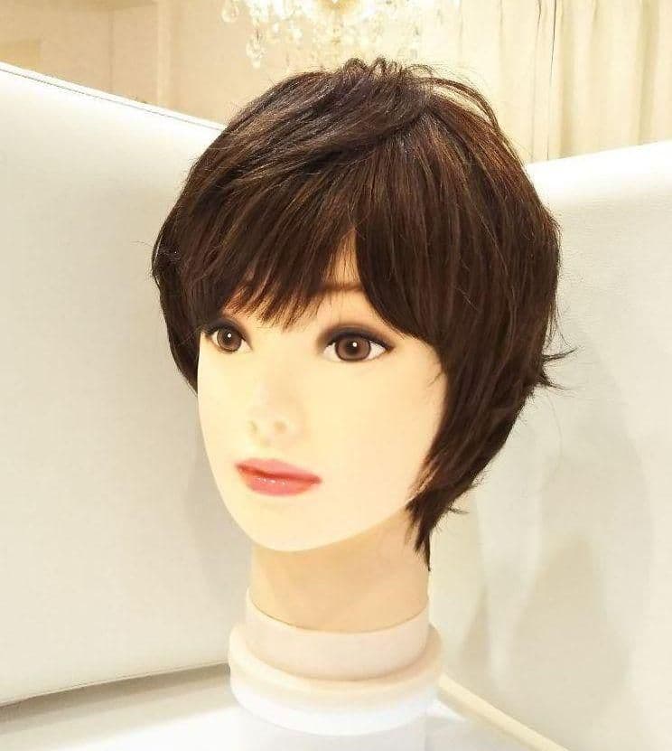 人毛100%総手植え地肌つむじ✨天地真理❣️さら艶髪！ふんわり美人ショート✨