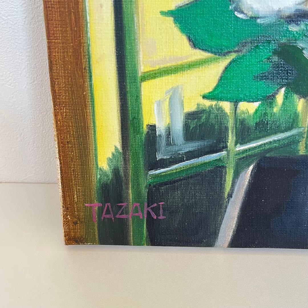 真作 肉筆油絵 窓辺のバラ 田崎順平 F6 額縁 花