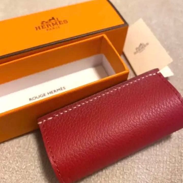 HERMES エルメス リップケース カバー 箱付き レザー ルージュH