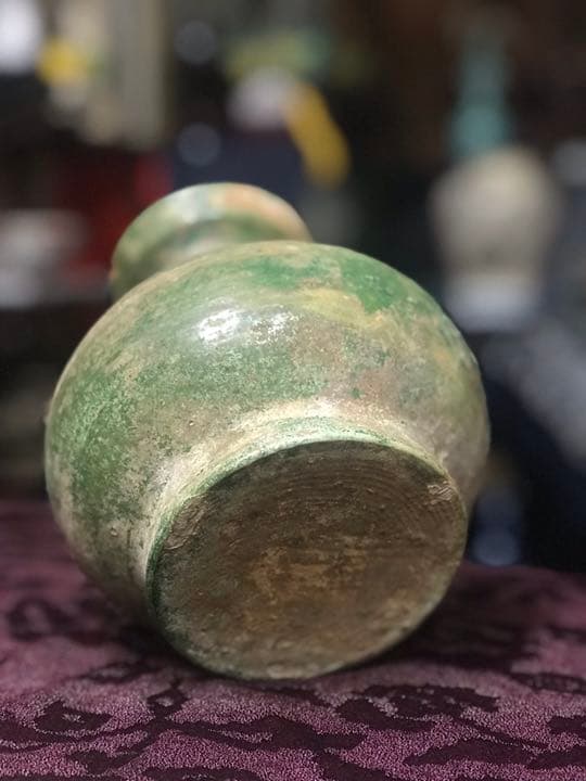 アンティーク 中国？緑釉 壺 銀化 唐物 時代物 出土品？