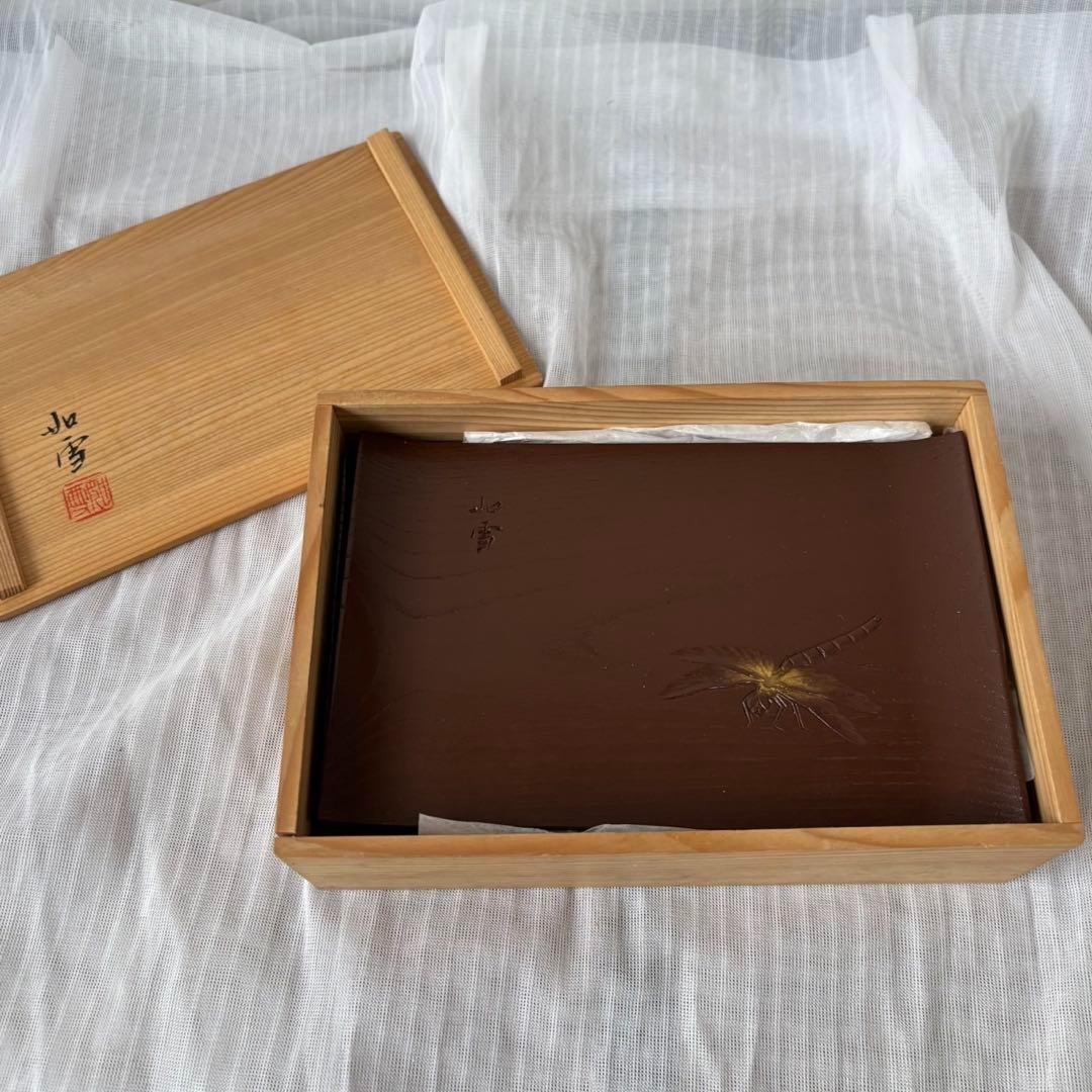 Ay96 讃岐彫　篠原如雪　銘々菓子器　菓子皿　5客　昆虫　木彫　骨董　日本美術