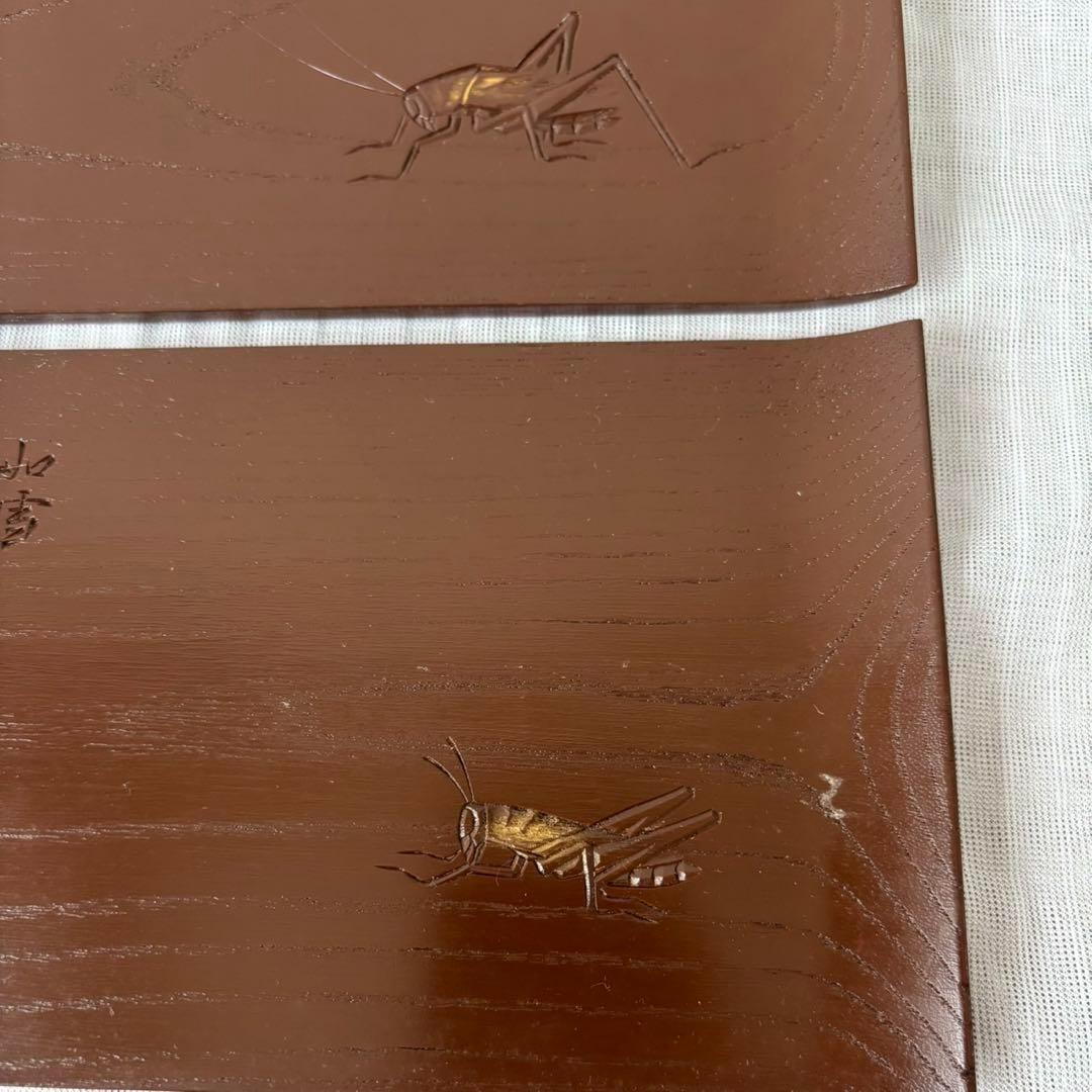 Ay96 讃岐彫　篠原如雪　銘々菓子器　菓子皿　5客　昆虫　木彫　骨董　日本美術