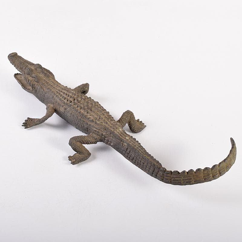 ヤマ 　時代金工　古銅　鰐　ワニ　置物　約845g　V　R7680