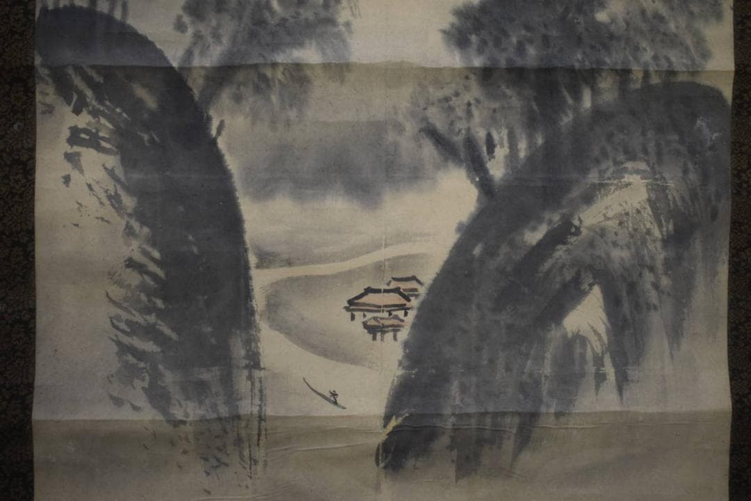 真作/谷文晁/山水図/大幅/源覚三の桐極箱付/布袋屋掛軸HG-752