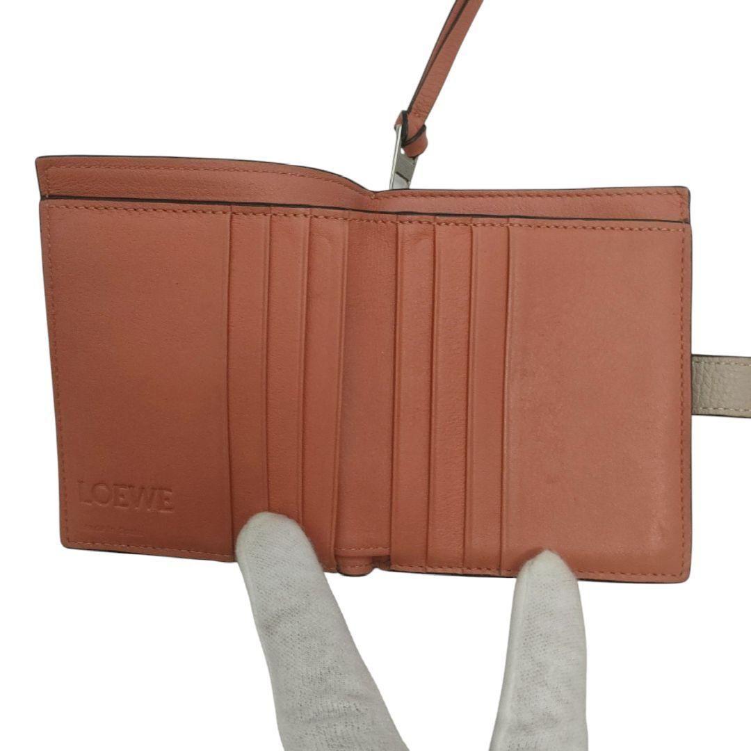 ロエベ　折り財布　コンパクトジップウォレット　アナグラム　ベージュ