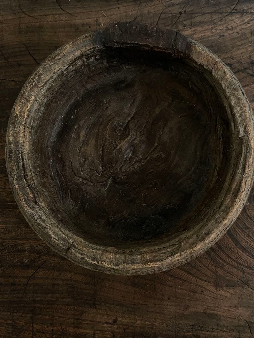 1930年代 古道具坂田 購入 アフリカ チーク削り出しハンドメイドボウル 祭器