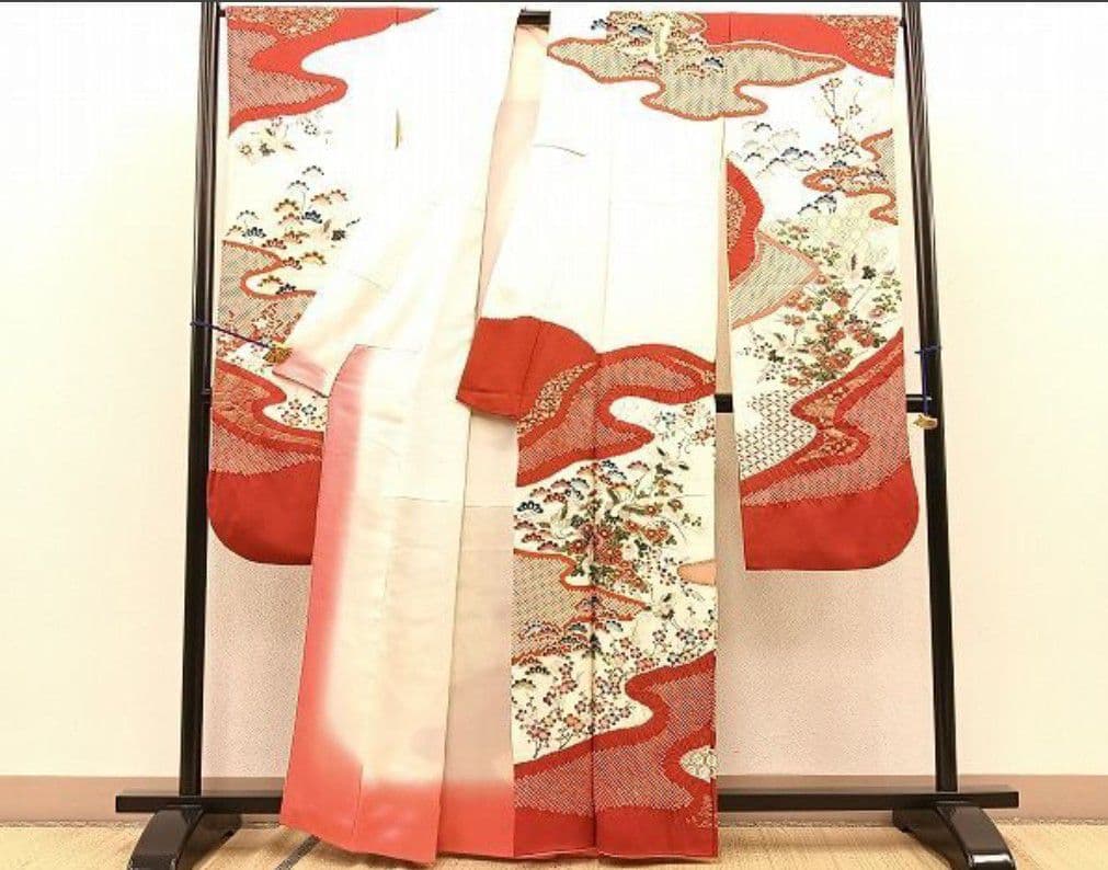 豪華振袖 絞り 駒刺繍 松竹梅飛鶴花 金彩 絹 逸品 成人式 パーティー お