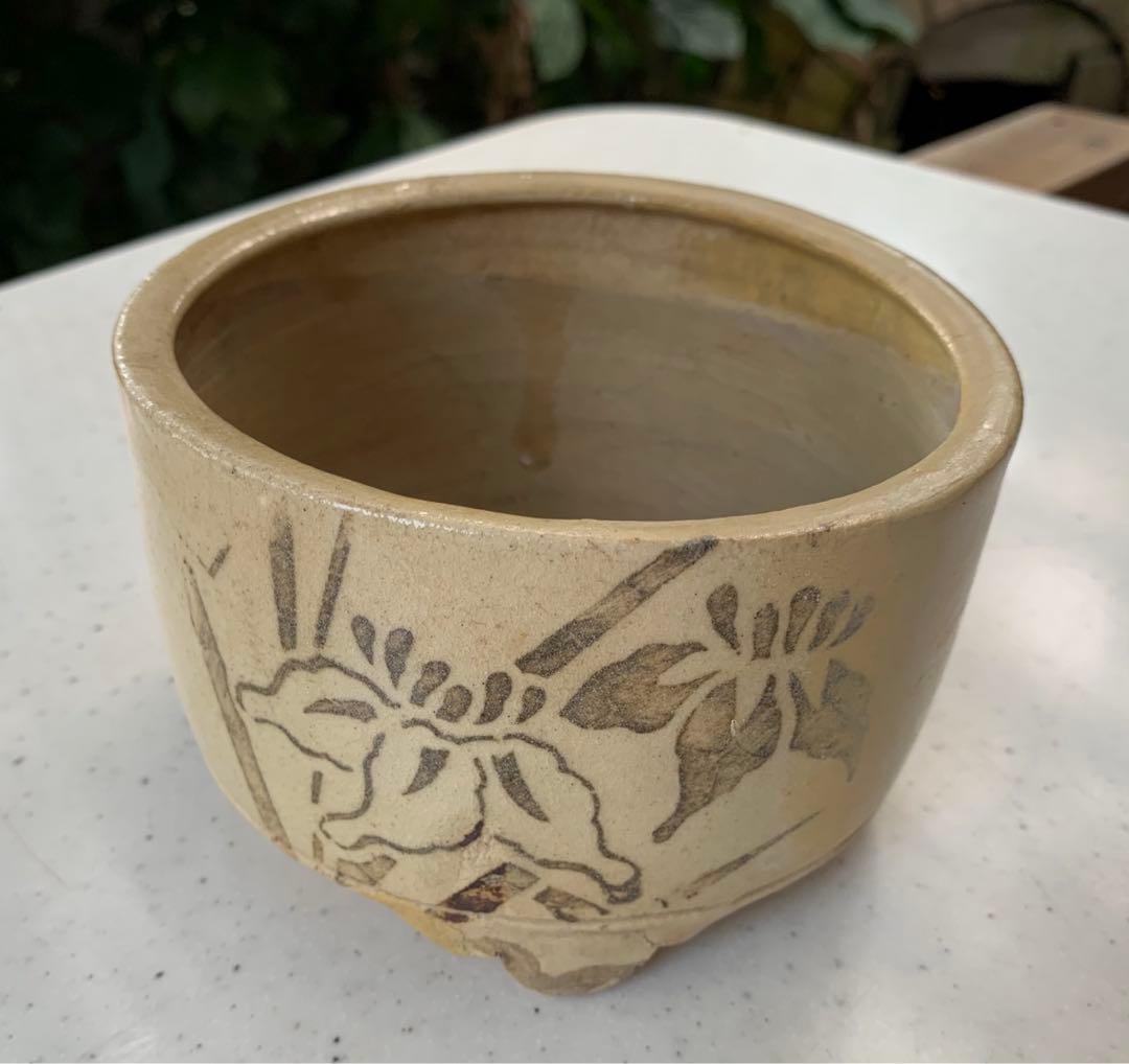 希少　江戸時代　美濃　鉄摺絵　菖蒲図　三足　野香炉