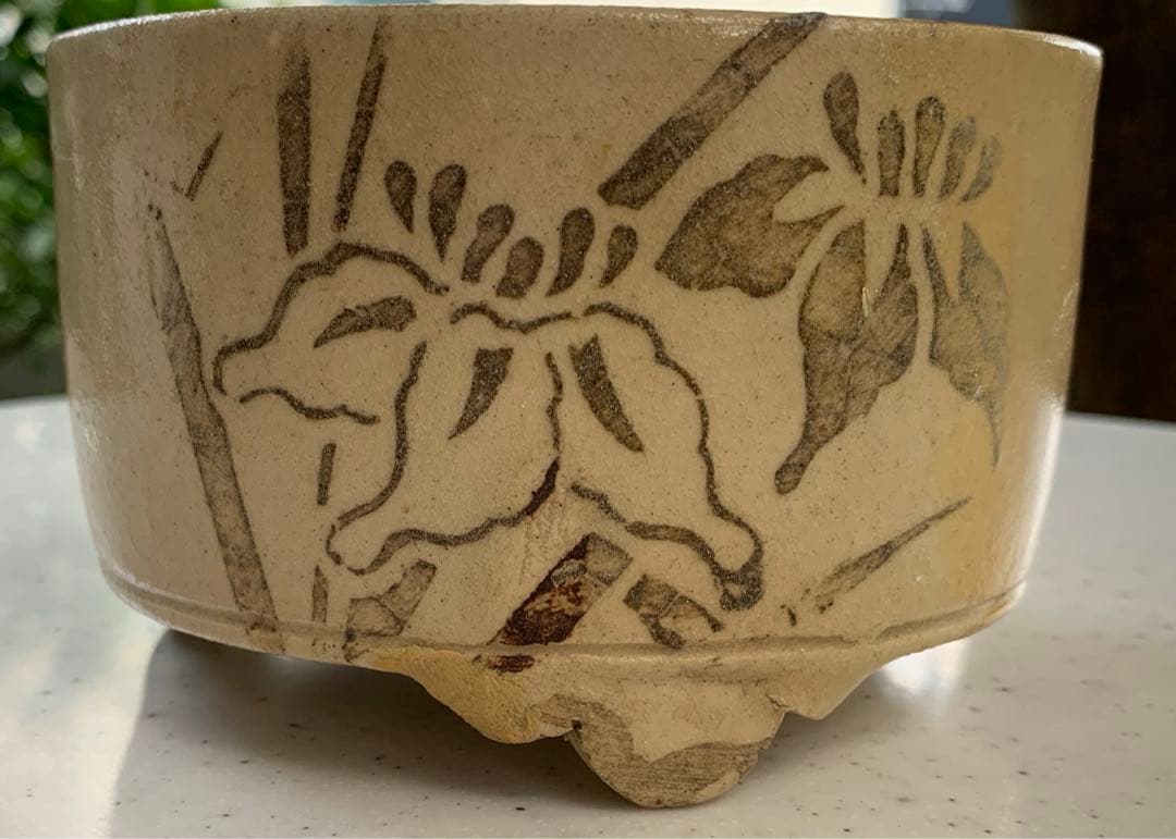 希少　江戸時代　美濃　鉄摺絵　菖蒲図　三足　野香炉