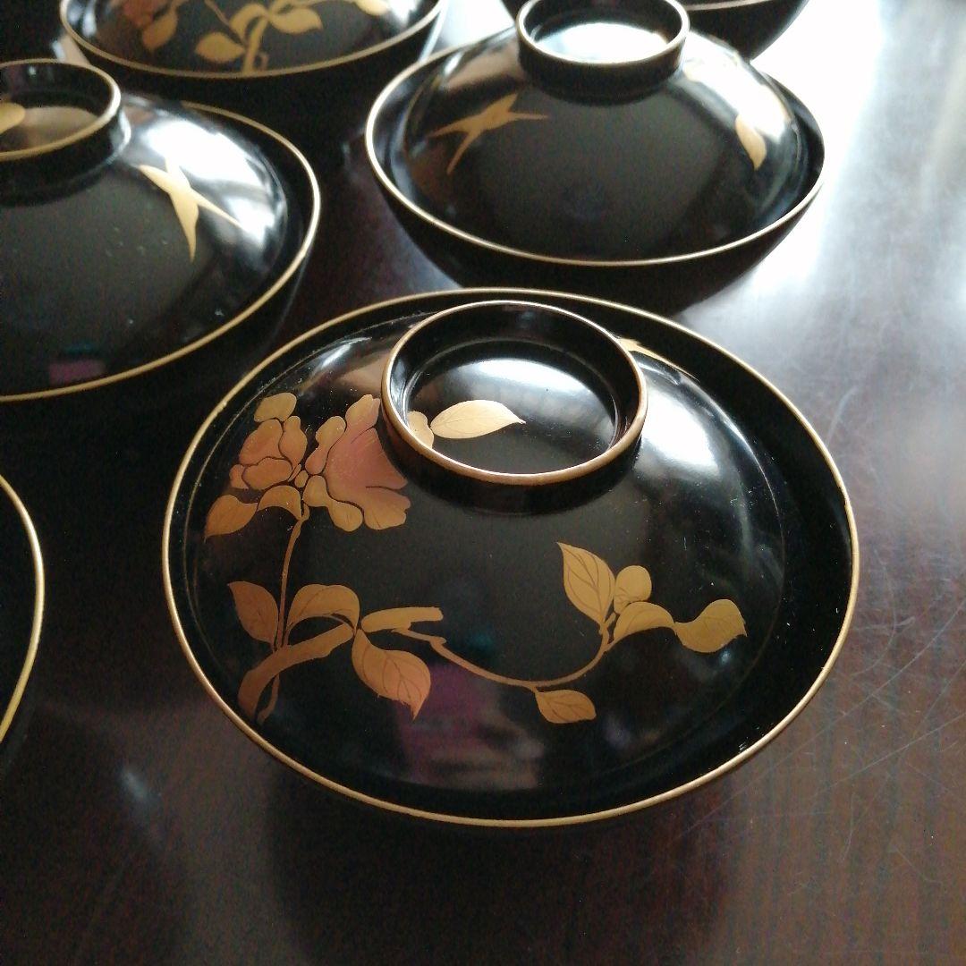 輪島塗　金彩蓋付吸物椀　10客　11.7cm　大正期