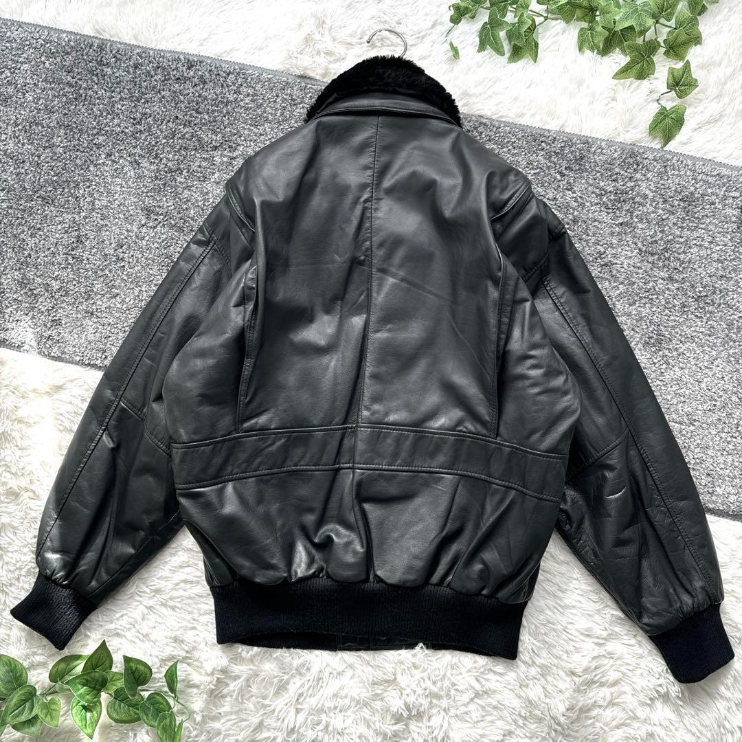 一点物当時物レザーブルゾンジャケット中綿革ジャン牛革ブラックL