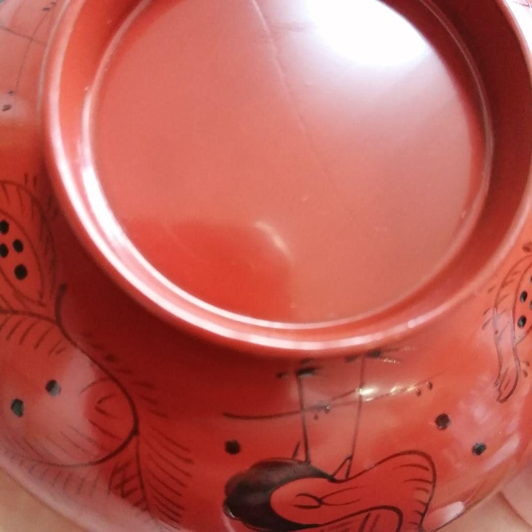 塗師 長遊斎 鶴漆絵 沈朱小吸物椀 拾客 朱塗 鶴