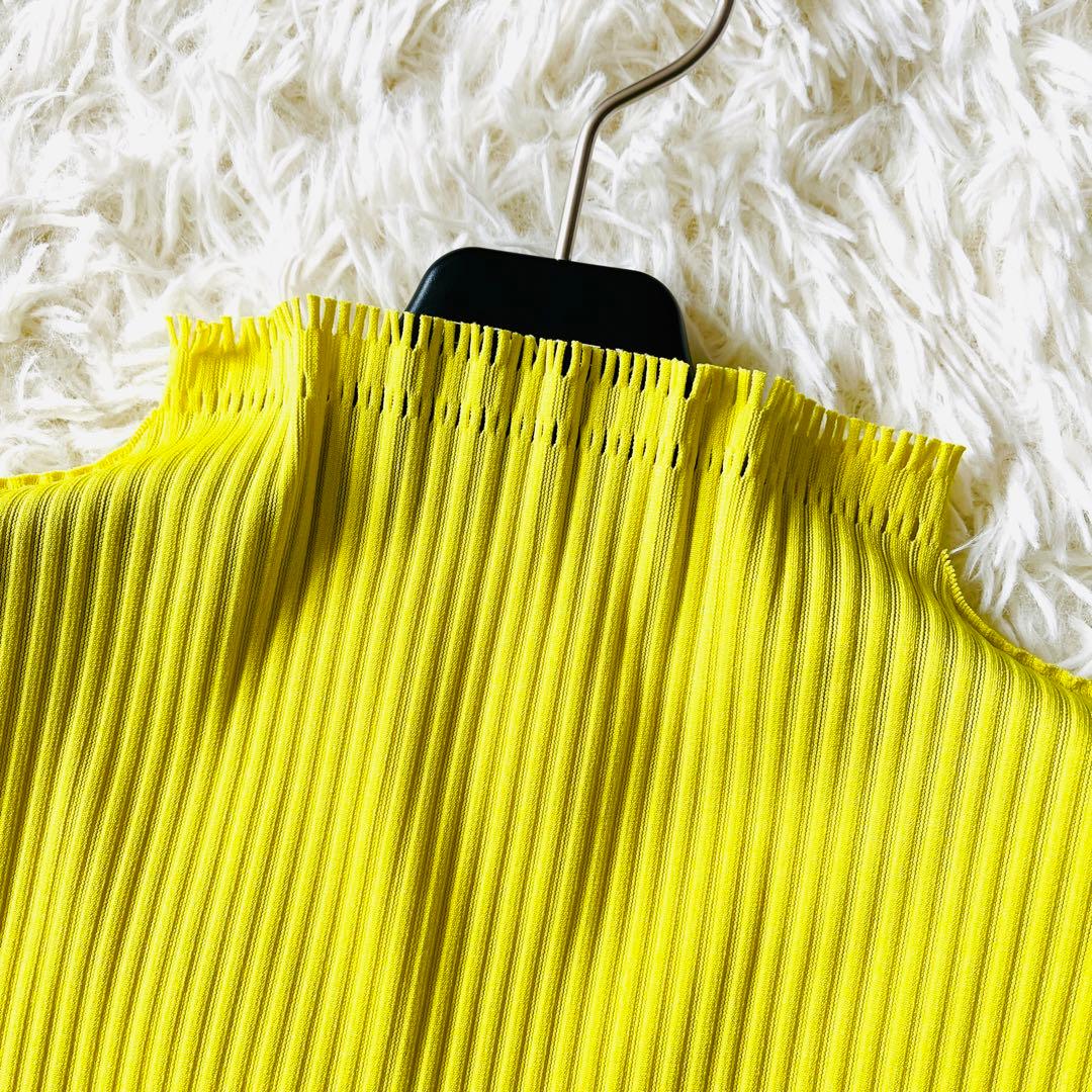 【希少✨】プリーツプリーズ　タンクトップ　ハイネック　フリンジ　黄色　3