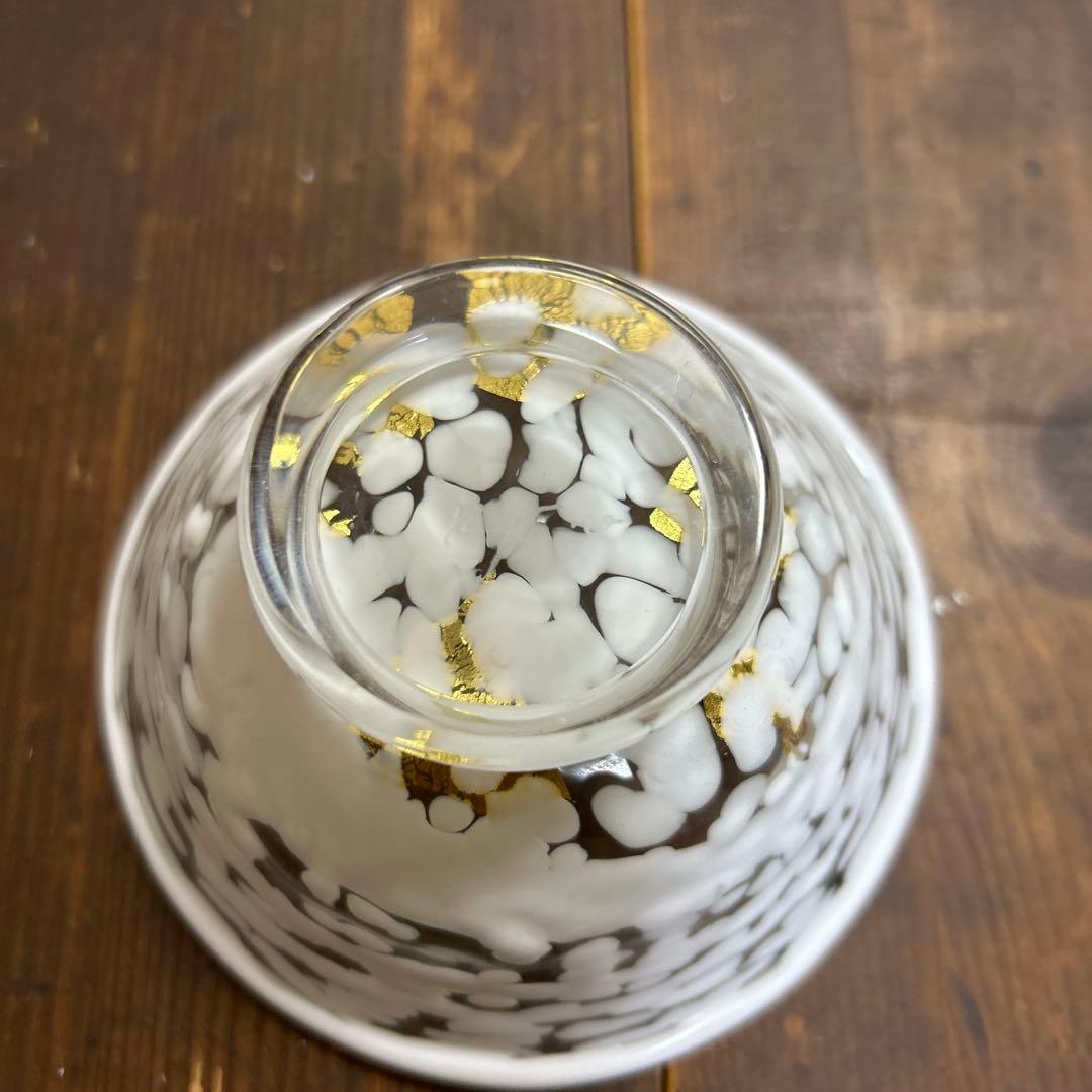 ガラス作家 石井康治 カップ＆ソーサー 金彩 工芸品 成川美術館展示品 手吹