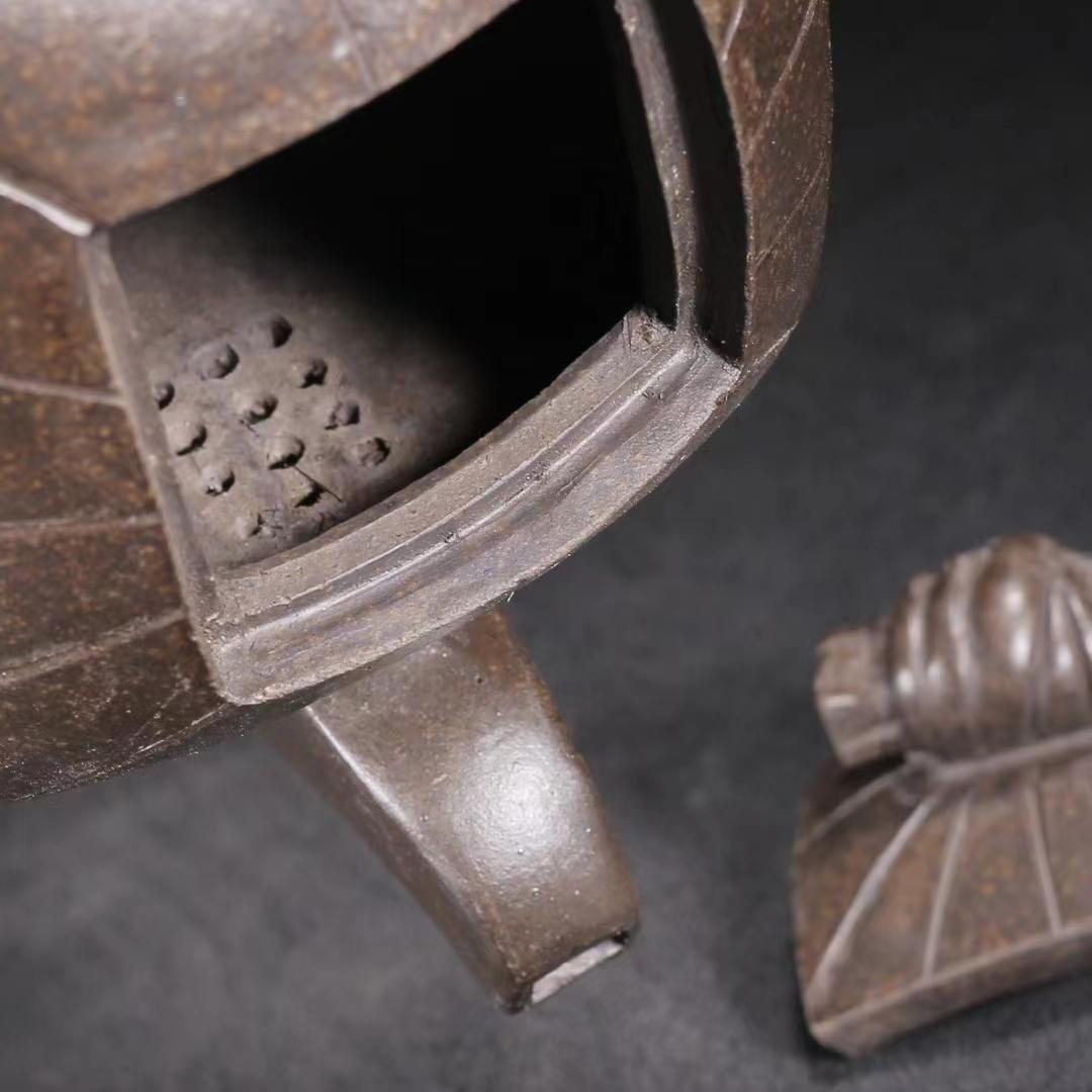 中国古美術・宜興原鉱古銅泥壺・紫砂壺・品名：印包・底款：厚徳載物