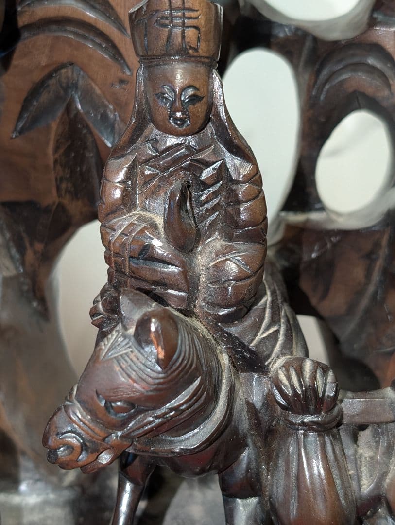 古美術 アート 木彫り 彫刻 『西遊記』 木台付