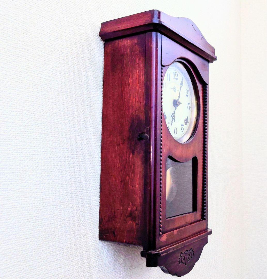 〈完動・美品〉鶴巻時計店英工舎　大正浪漫宮型ゼンマイ振り子時計 　古時計