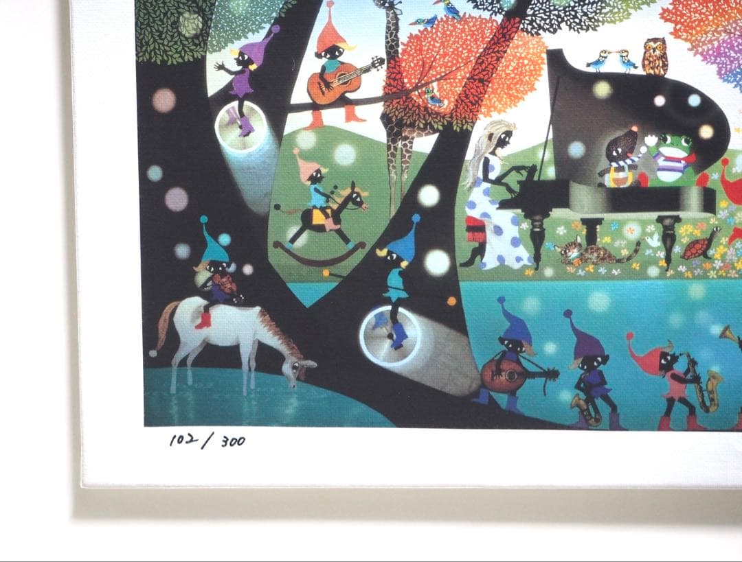 真作□藤城清治 版画 大作 こびとの楽園 キャンバスにジクレー□絵画