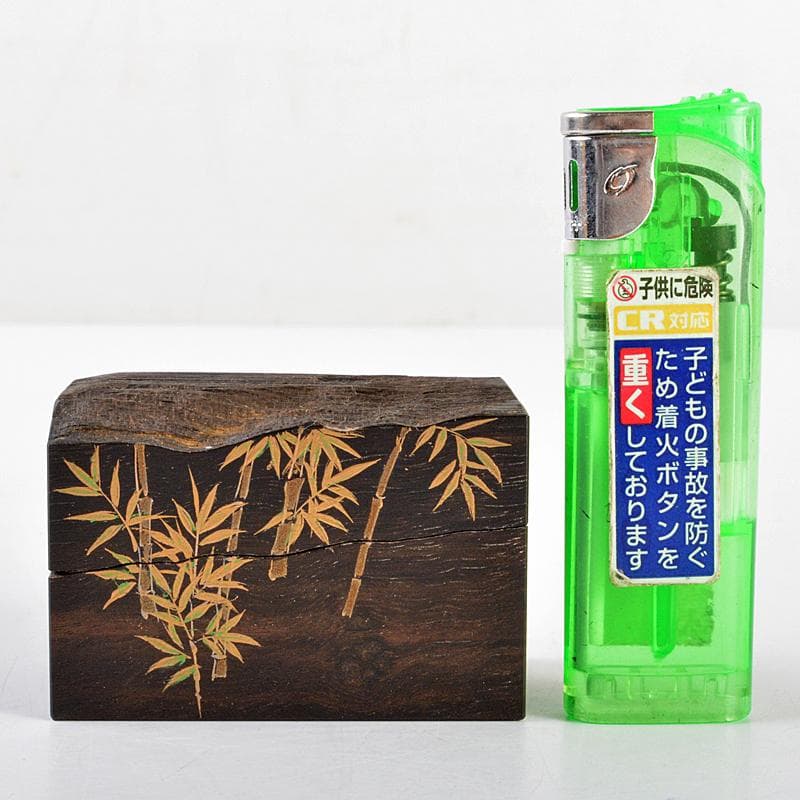 茶道具　蒔絵師　蓑輪一幸作　竹林蒔絵　割香合　共箱　V　R5556