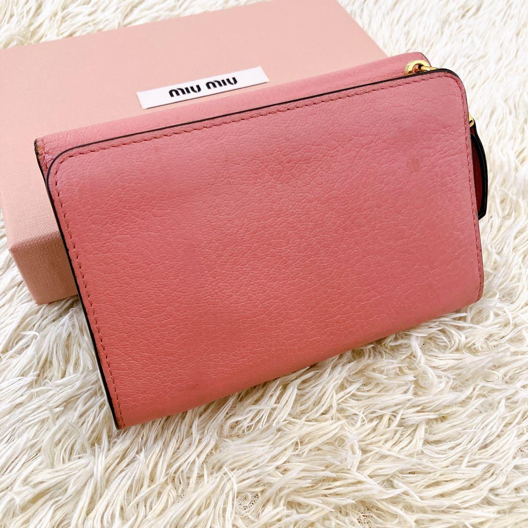 箱付✨ミュウミュウ 三つ折り財布 マドラス　レザー　ピンク系
