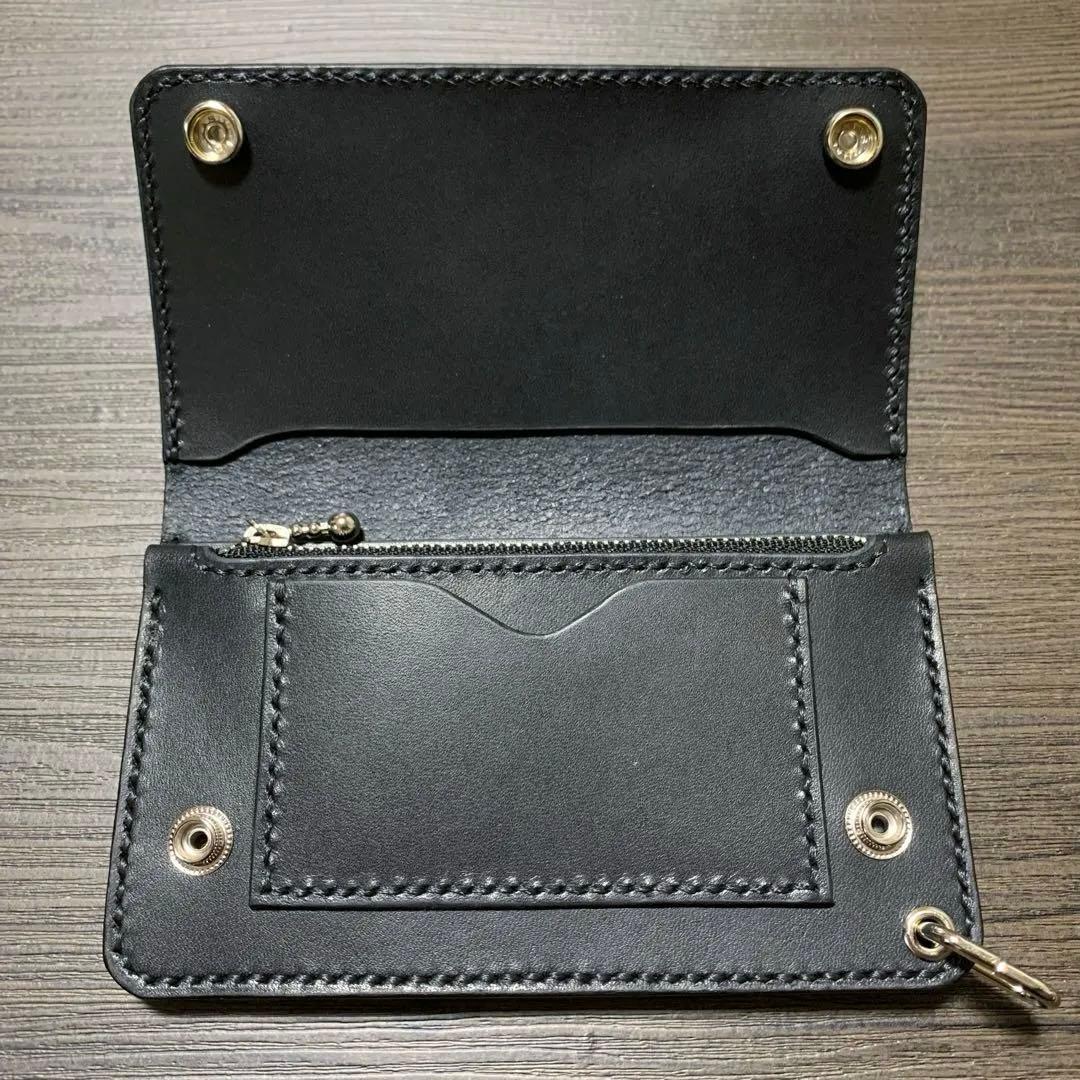 トラッカーウォレット　ミドル　ヌメ革　スタッズ　レザークラフト
