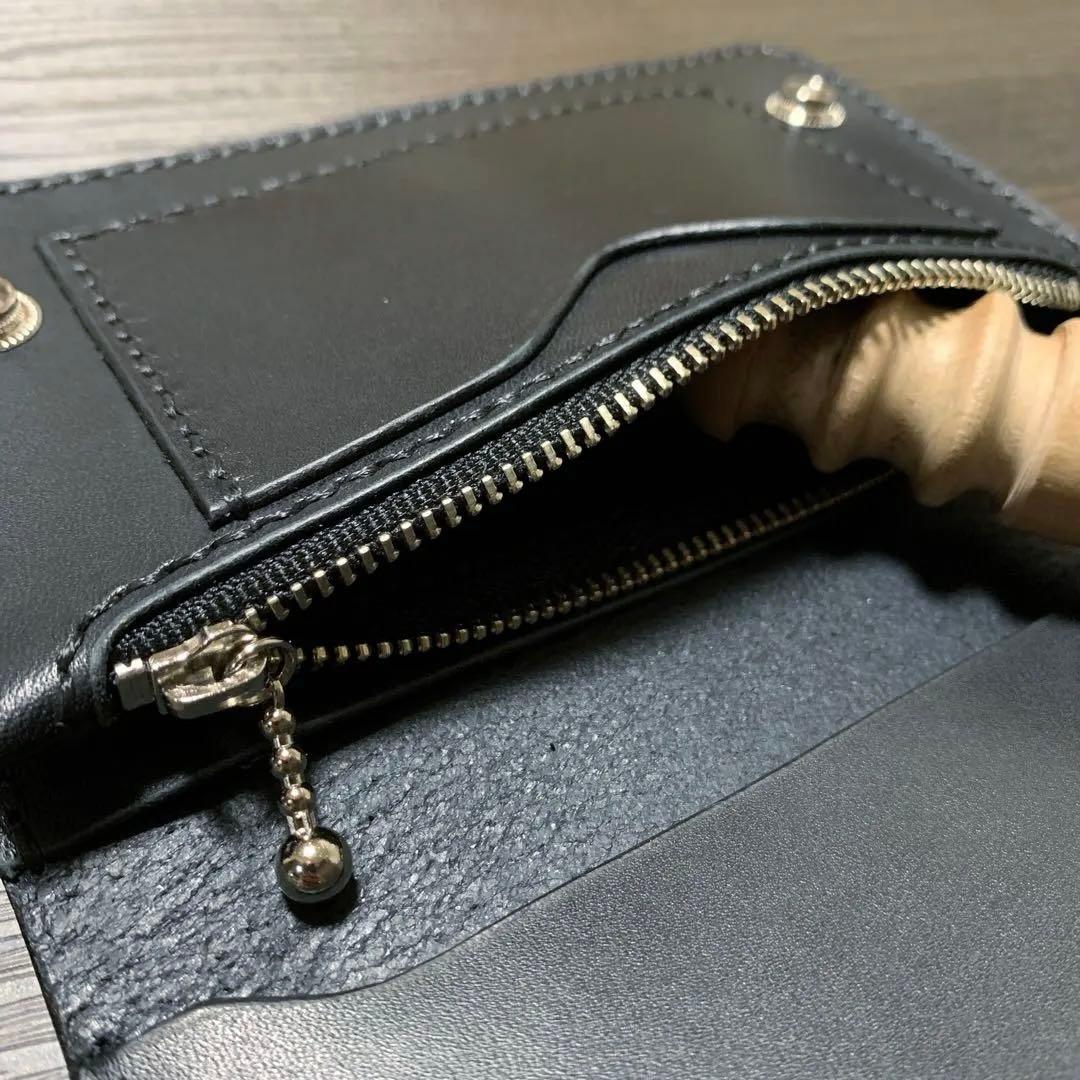 トラッカーウォレット　ミドル　ヌメ革　スタッズ　レザークラフト