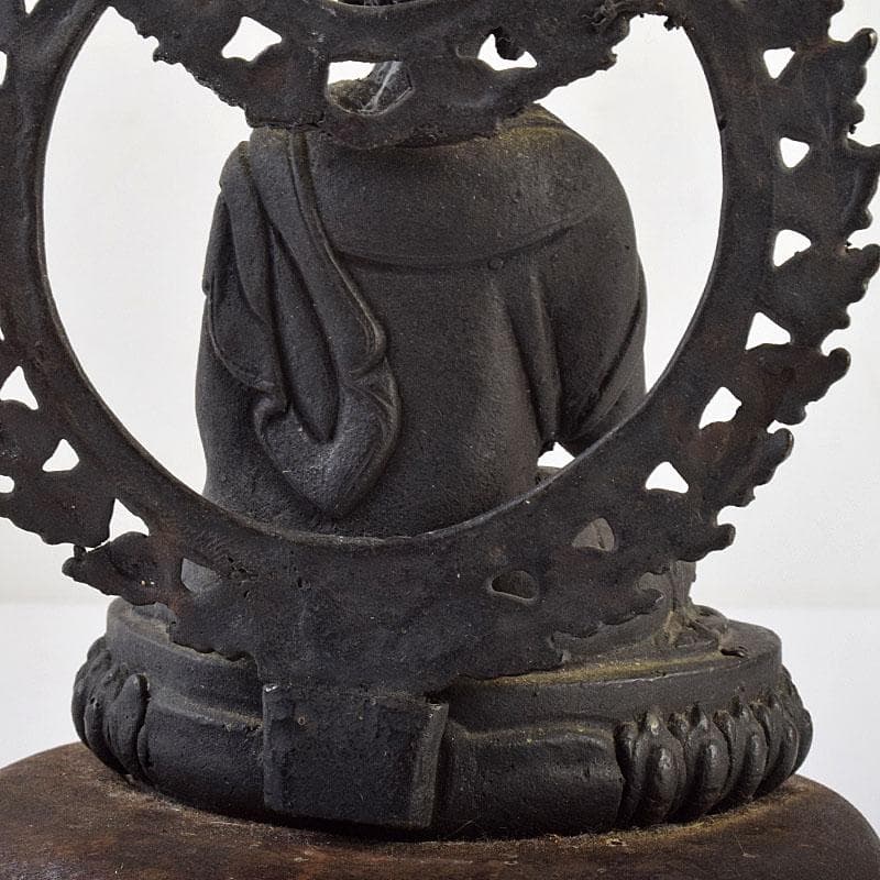 中国　古銅　チベット仏　仏像　置物　木製台座付　M　R9063