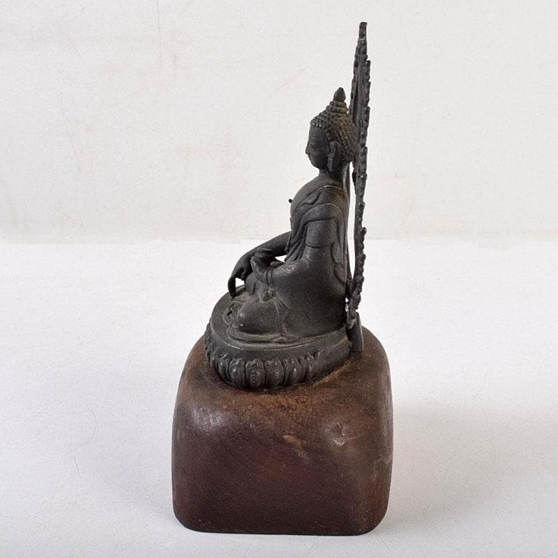 中国　古銅　チベット仏　仏像　置物　木製台座付　M　R9063