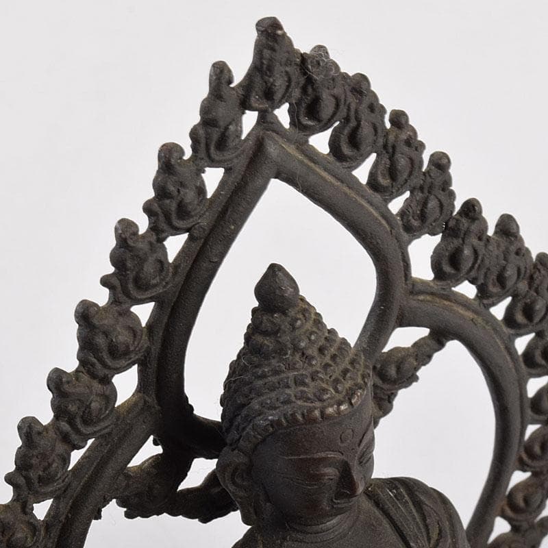 中国　古銅　チベット仏　仏像　置物　木製台座付　M　R9063