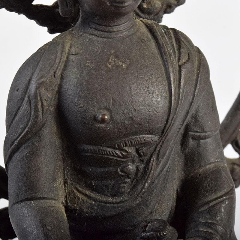 中国　古銅　チベット仏　仏像　置物　木製台座付　M　R9063