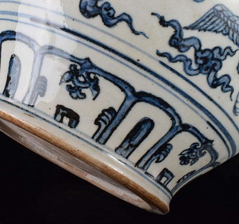 中国　青花　雲鶴文　壷　C　3743C