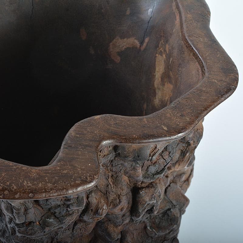中国 唐木天然木瘤木 大筆筒 高さ約21㎝ 重さ約