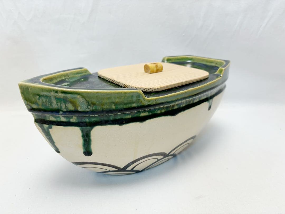 ほぼ未使用 茶道具 水野 健二作 赤織部 舟形 船形 水指 共布 共箱