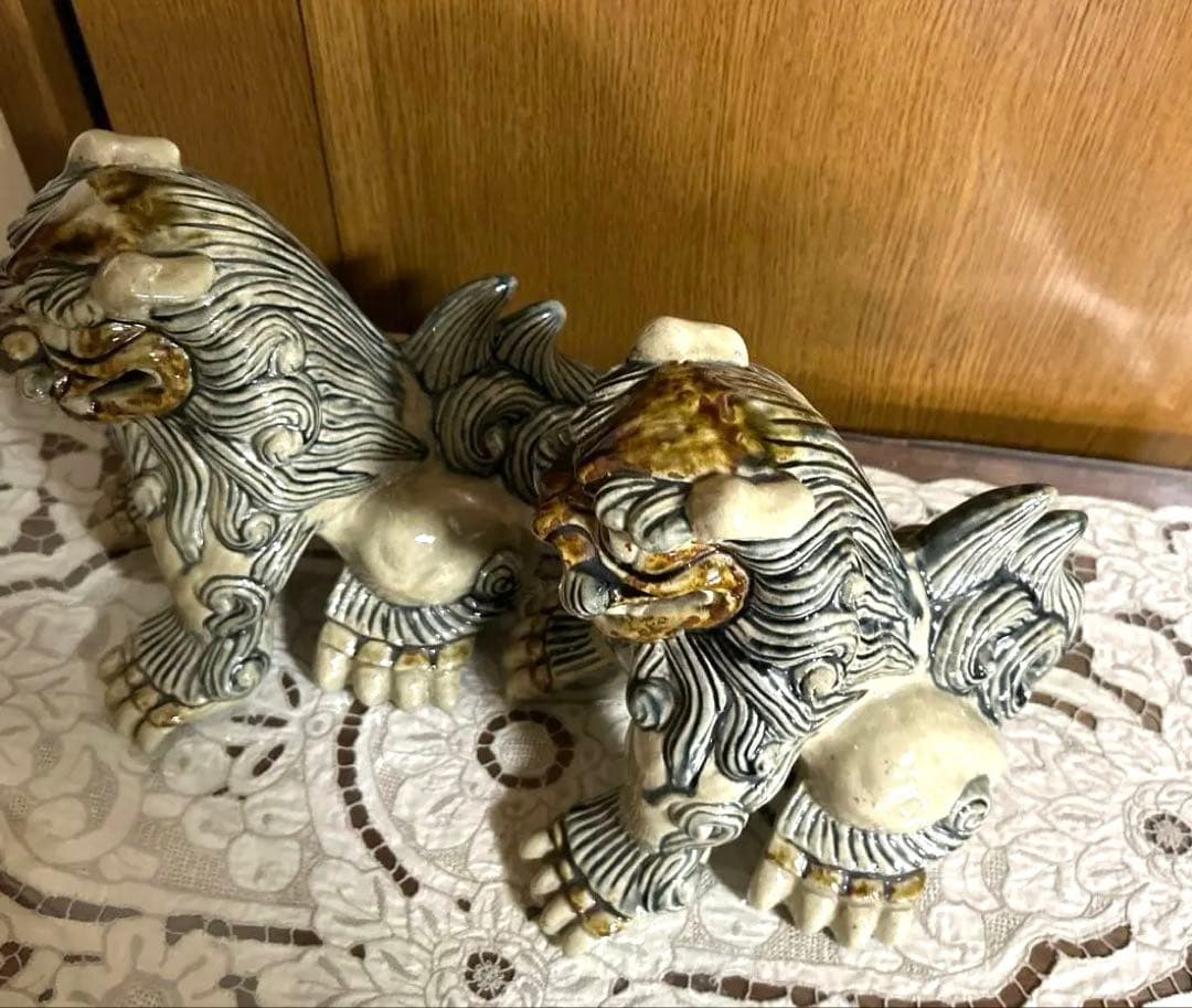 シーサー獅子の陶器像 2体セット