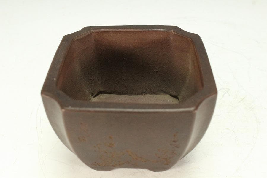 中国美術 朱泥 刻梅 文字 花盆 骨董品(K-LC976)