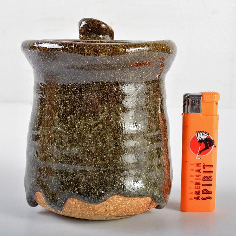 茶道具　瀬戸焼　加藤重高作　斑釉　蓋物　共布共箱　M　R7535