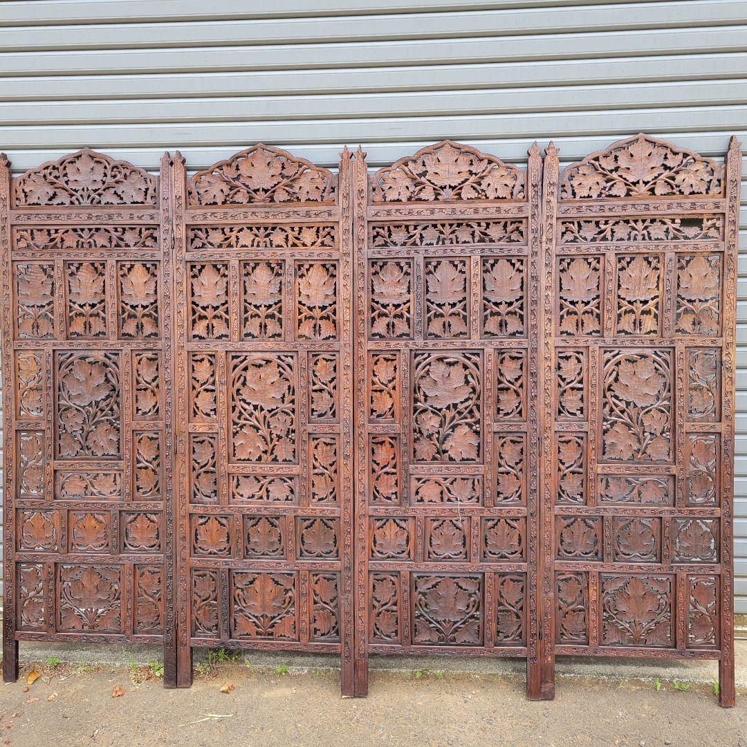 アジアンパーテーション ヴィンテージ 木製 手彫り