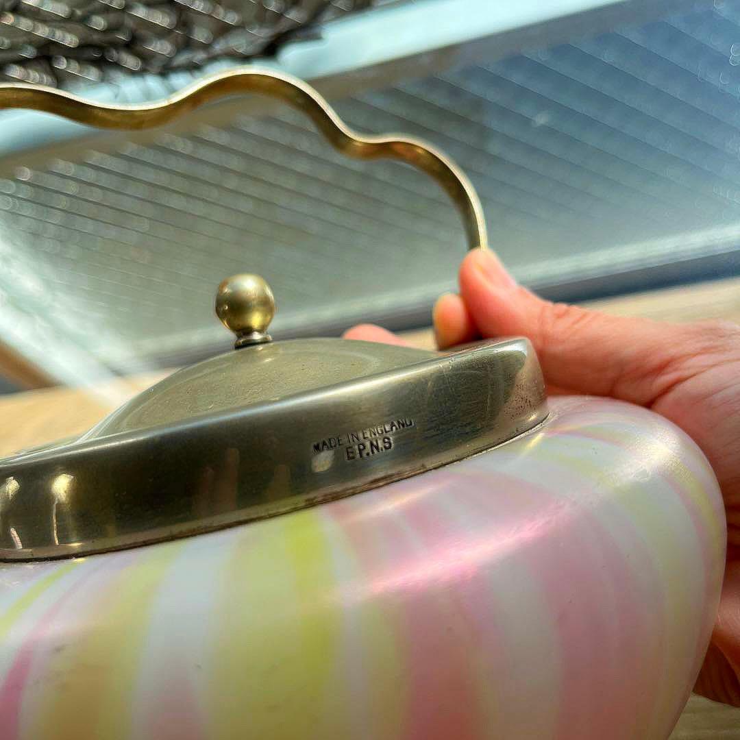 骨董 時代ガラス パール調ラスター 希少 ドーム型 ビスケットジャー